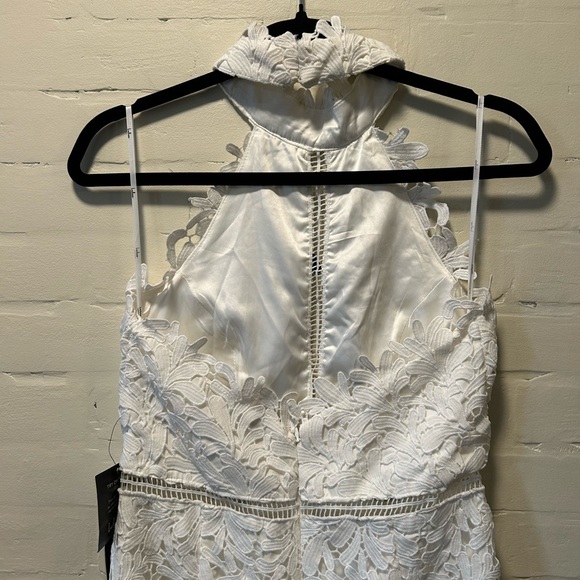 NWT Lulus Divine Destiny White Lace Halter Midi Dress Graduation Bridalcore Sz M - Picture 7 of 9